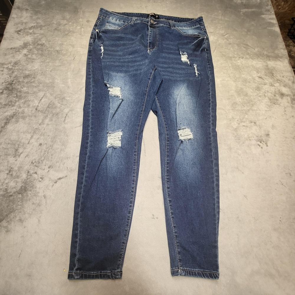 Denim & Rivets Jeans Womens 16 Blue Skinny Extra-Slim Distressed Stretch